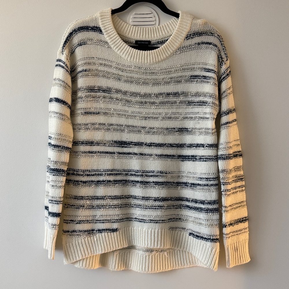 Calvin Klein Jeans White and Blue Striped Sweater